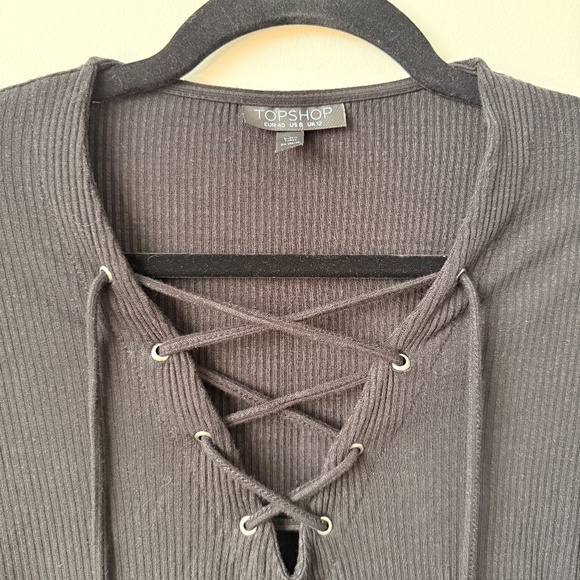 Topshop Ribbed Lace Up Top - Black - Picture 2 of 3